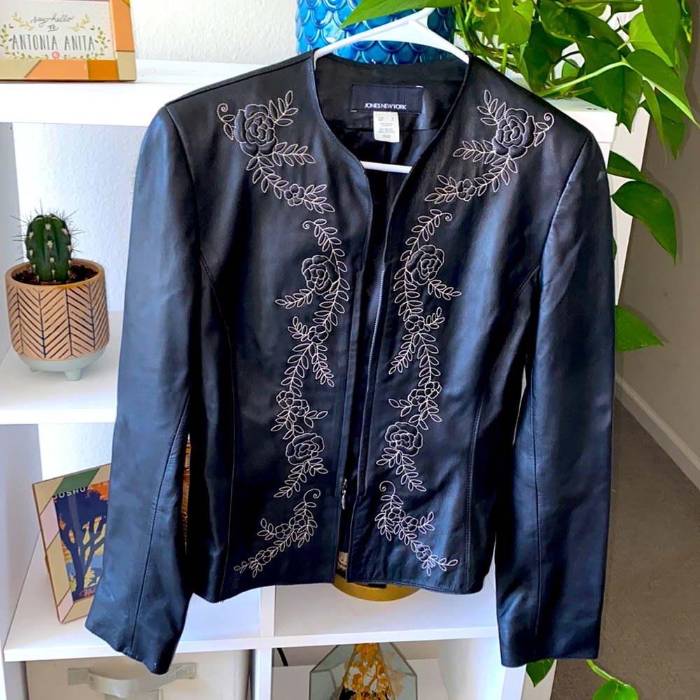MOVING SALE Jones New York embroidered leather jacket